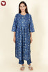 Cambric Cotton Indigo Blue Kurta In Floral Block Print