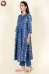 Cambric Cotton Indigo Blue Kurta In Floral Block Print