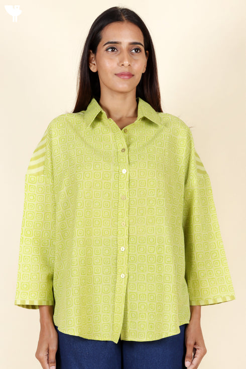 Khaadi Cotton Lime Shirt Top In Block Print