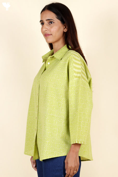 Khaadi Cotton Lime Shirt Top In Block Print