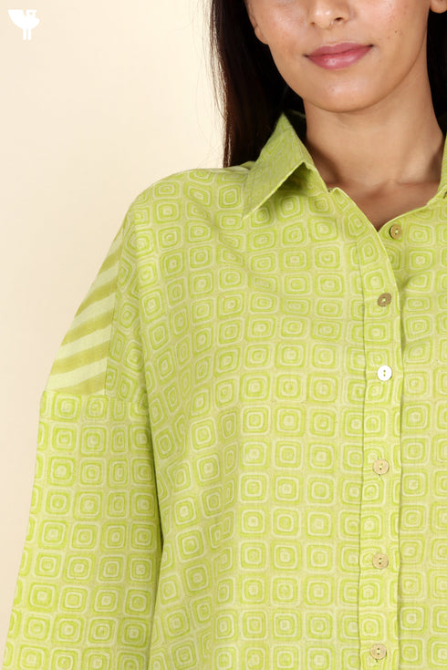 Khaadi Cotton Lime Shirt Top In Block Print
