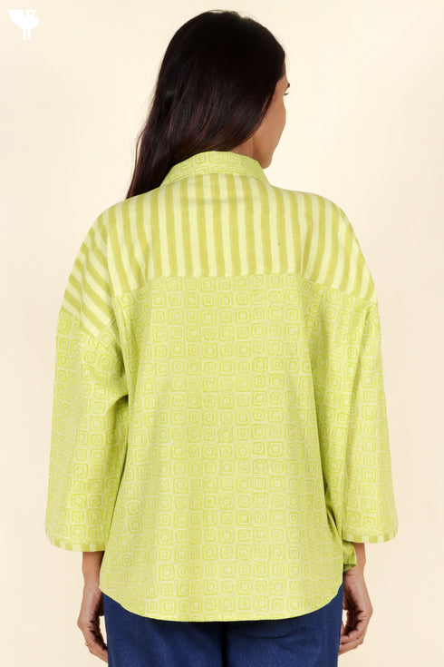 Khaadi Cotton Lime Shirt Top In Block Print