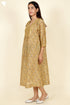 Cotton Silk Olive Mustard Dress in Block Print