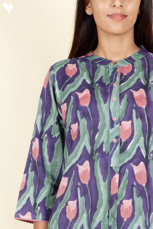 Cambric Cotton Kurta in Block Print