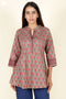 Cambric Cotton Pintuck Kurta With Floral Block Print