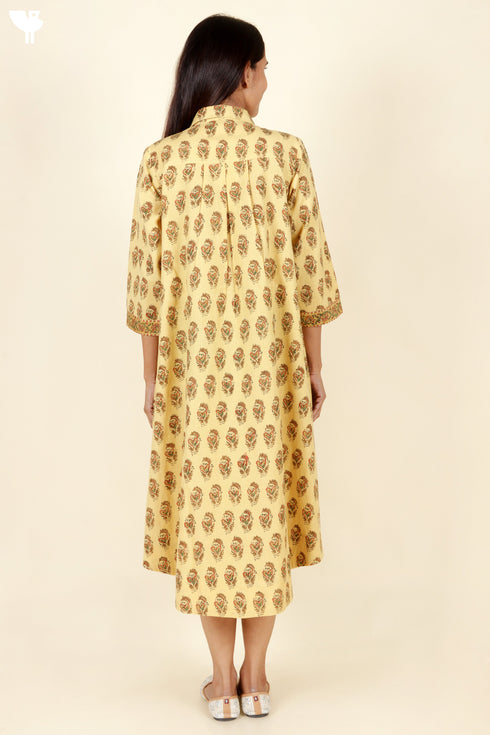 Khaadi Cotton Mustard Dress in Floral Block Print