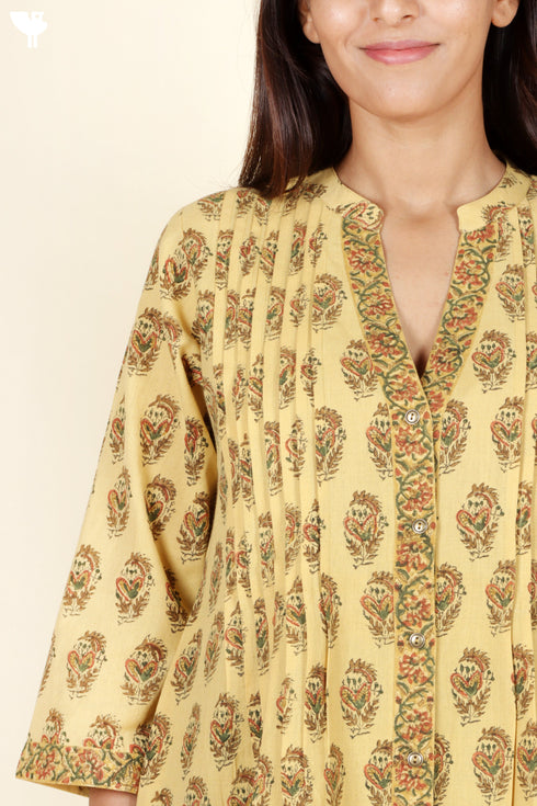 Khaadi Cotton Pintucked Top In Floral Print Mustard