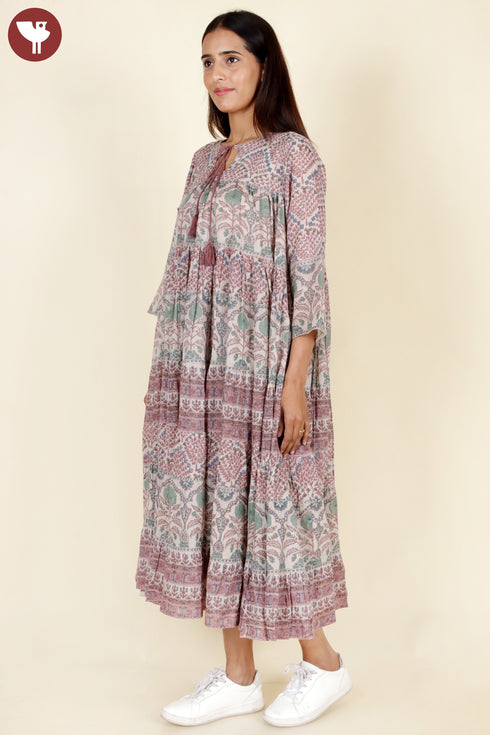 Mulmul Cotton Tier Dress In Block Print