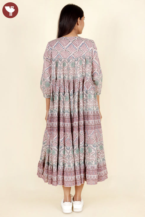 Mulmul Cotton Tier Dress In Block Print