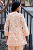 Cambric Cotton Peach Top In Floral Block Print