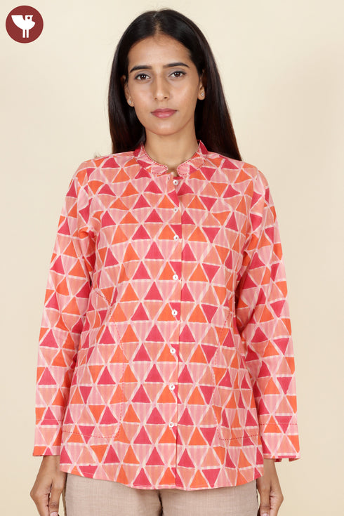 Cambric Cotton Top In Geometric Block Print