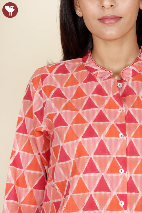 Cambric Cotton Top In Geometric Block Print