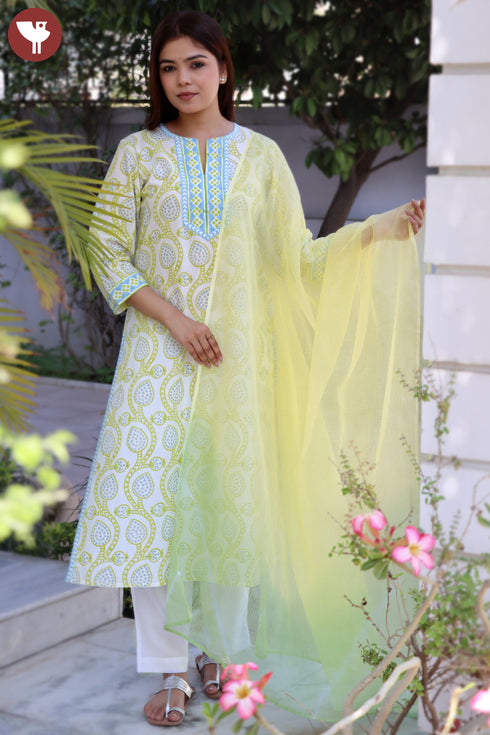 Cambric Cotton Kurta In Floral Block Print