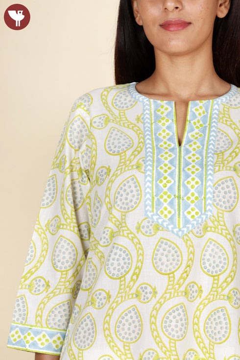 Cambric Cotton Kurta In Floral Block Print