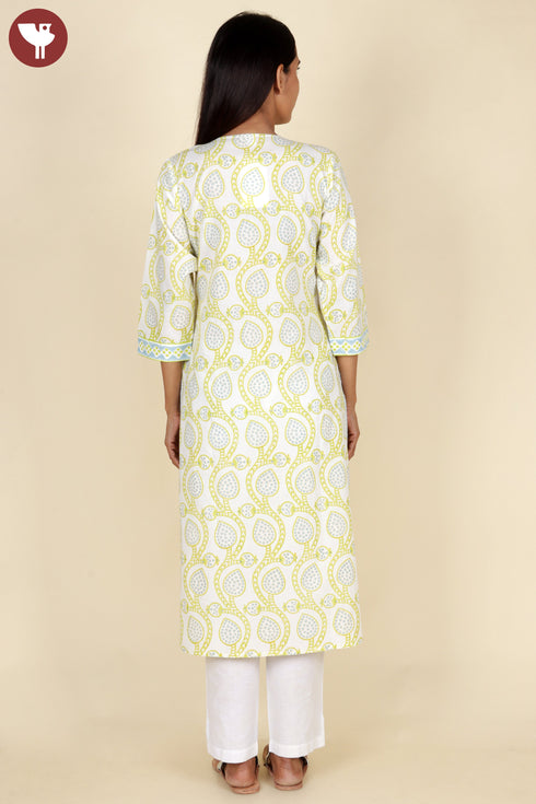 Cambric Cotton Kurta In Floral Block Print