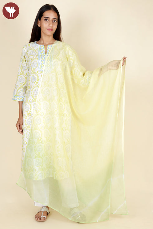 Cambric Cotton Kurta In Floral Block Print