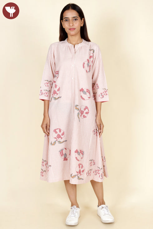 Khaadi Cotton Striped Dress In Block Print