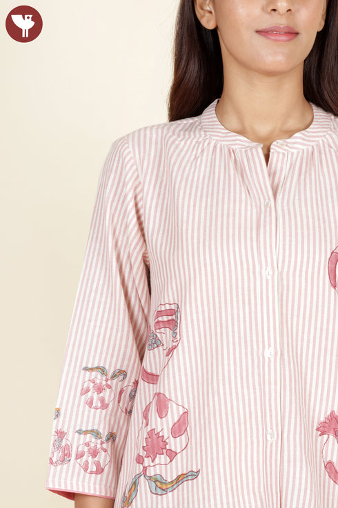 Khaadi Cotton Striped Dress In Block Print