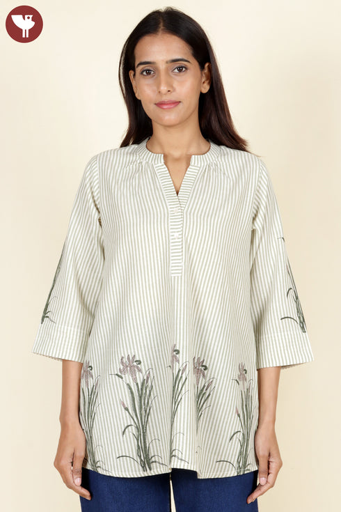 Khaadi Cotton Striped Top Block Print