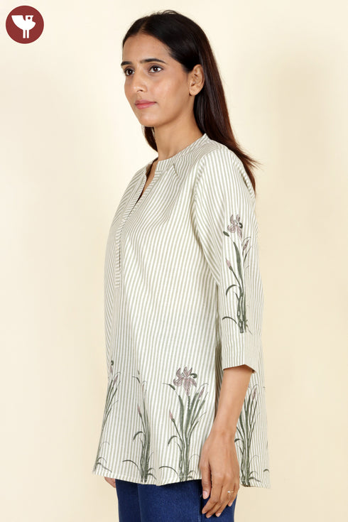 Khaadi Cotton Striped Top Block Print