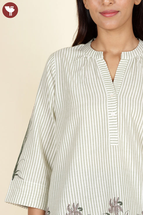 Khaadi Cotton Striped Top Block Print