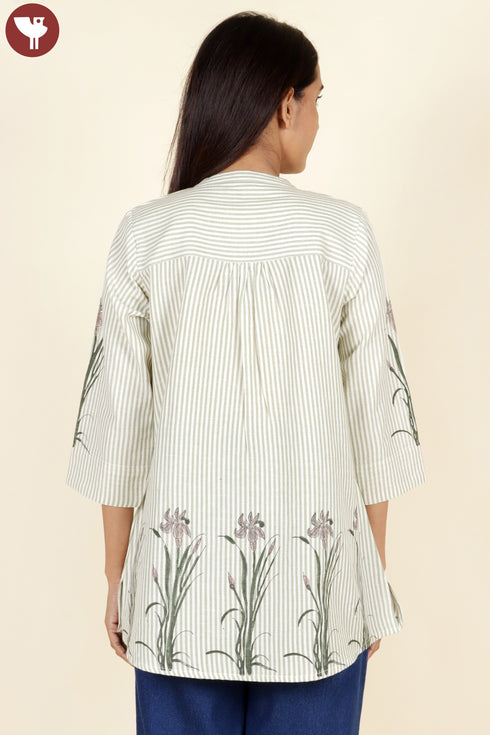 Khaadi Cotton Striped Top Block Print