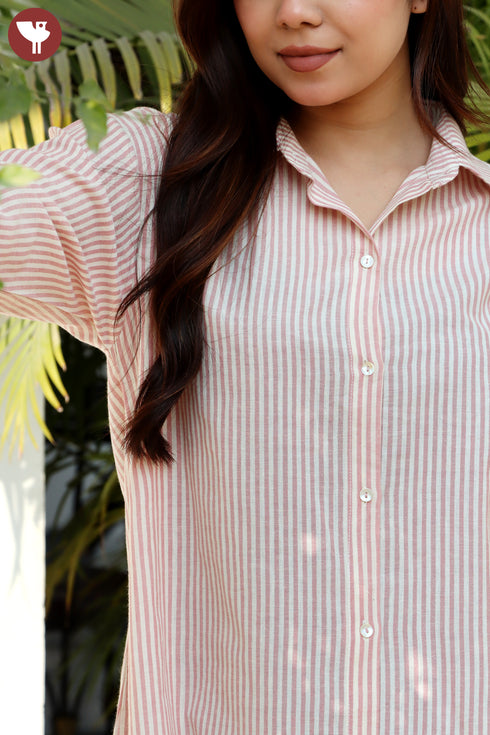 Khaadi Cotton Soft Blush Striped Top In Block Print