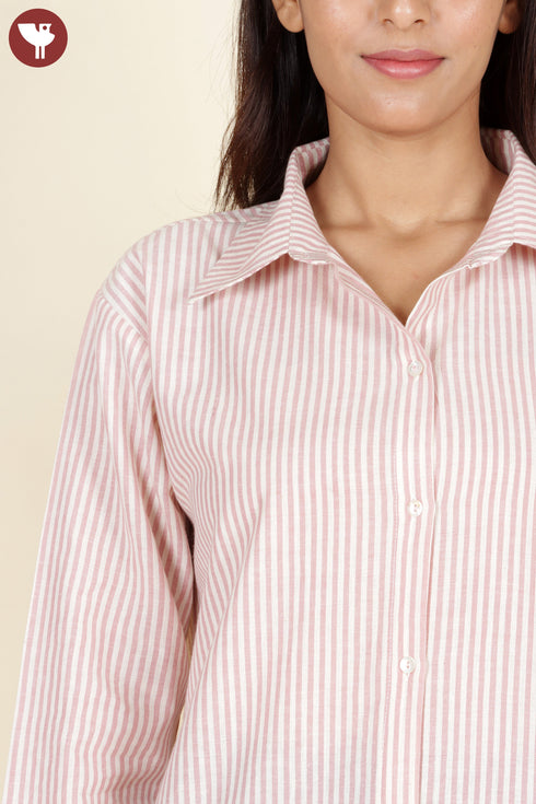 Khaadi Cotton Soft Blush Striped Top In Block Print