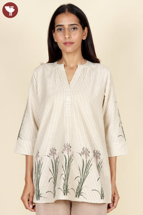 Khaadi Cotton Stripe Top In Block Print