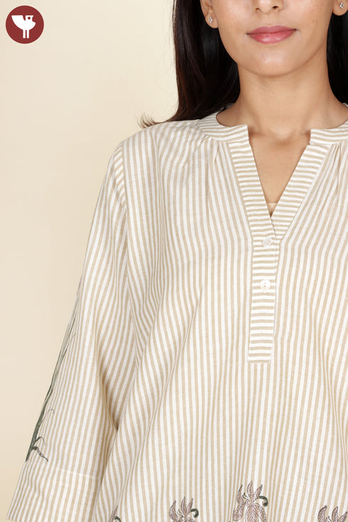 Khaadi Cotton Stripe Top In Block Print
