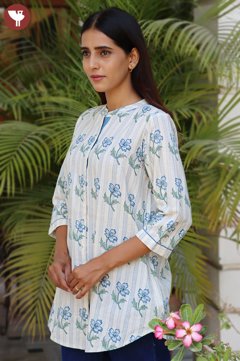 Khaadi Stripe Cotton Top in Block Print