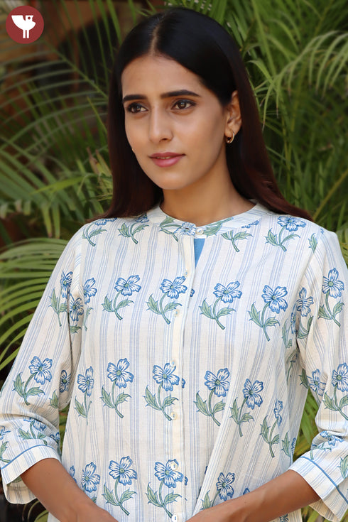 Khaadi Stripe Cotton Top in Block Print