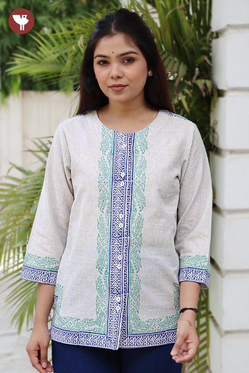 Khaadi Pinstripe Cotton Placement Print Top