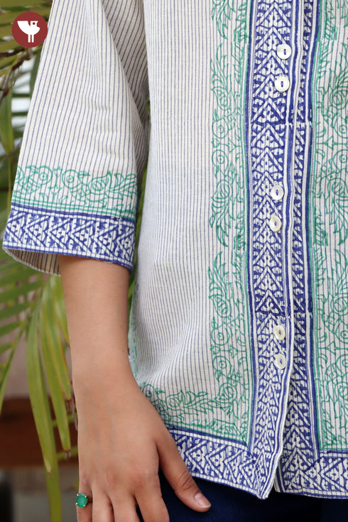 Khaadi Pinstripe Cotton Placement Print Top