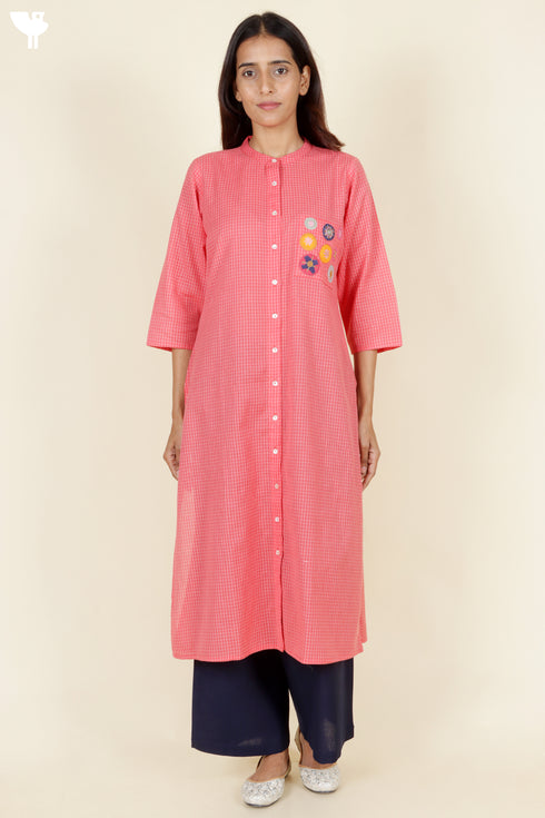 Khaadi Check Coral Kurta