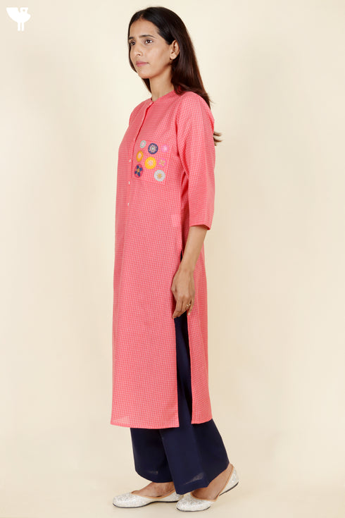 Khaadi Check Coral Kurta