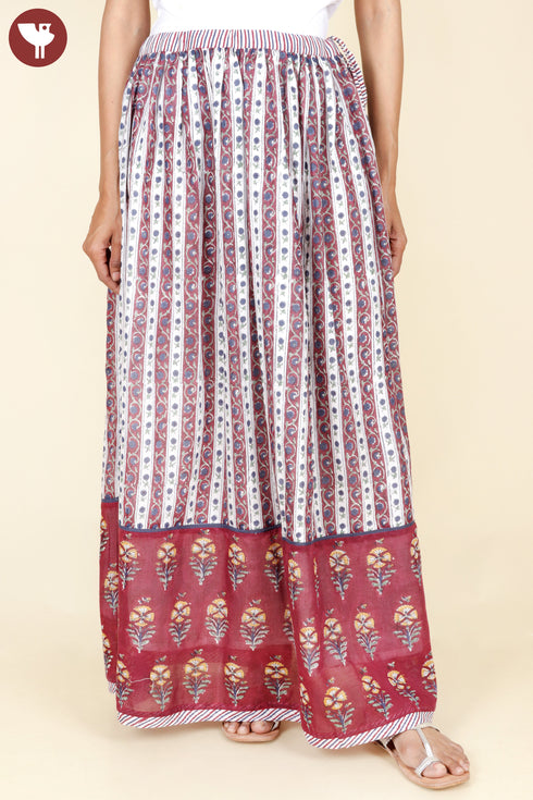 Mulmul Cotton Long Skirt In Block Print