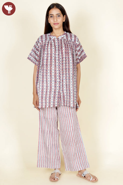 Mulmul Cotton White Printed Top InBlock Print