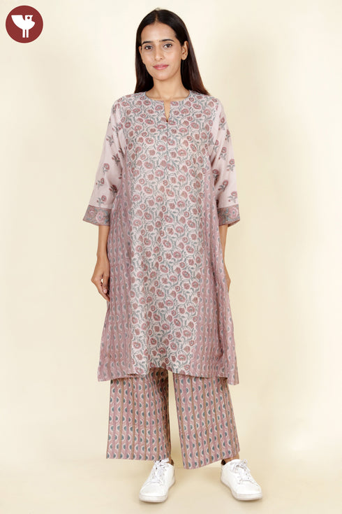 Chanderi Silk Kurta in Floral Block Print
