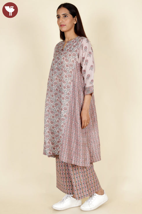 Chanderi Silk Kurta in Floral Block Print