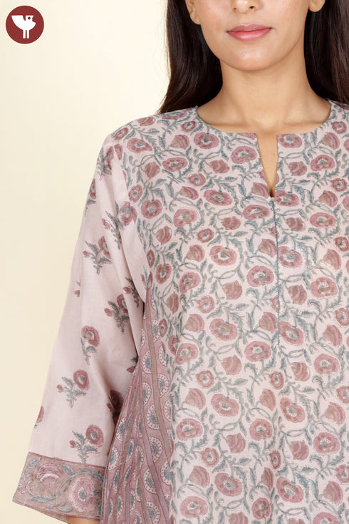 Chanderi Silk Kurta in Floral Block Print