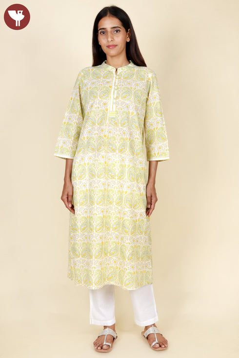 Cambric Cotton Kurta In Floral Block Print