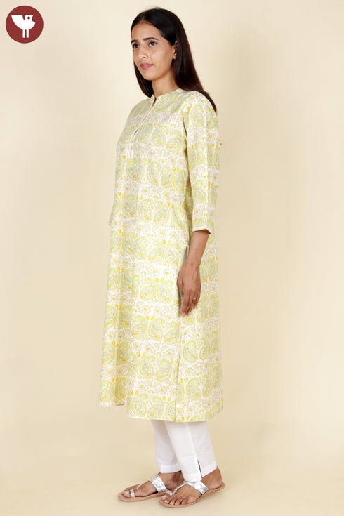 Cambric Cotton Kurta In Floral Block Print
