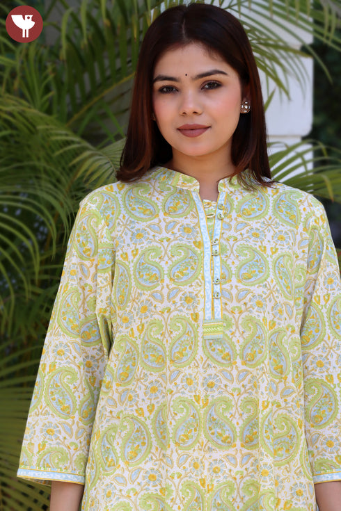 Cambric Cotton Kurta In Floral Block Print