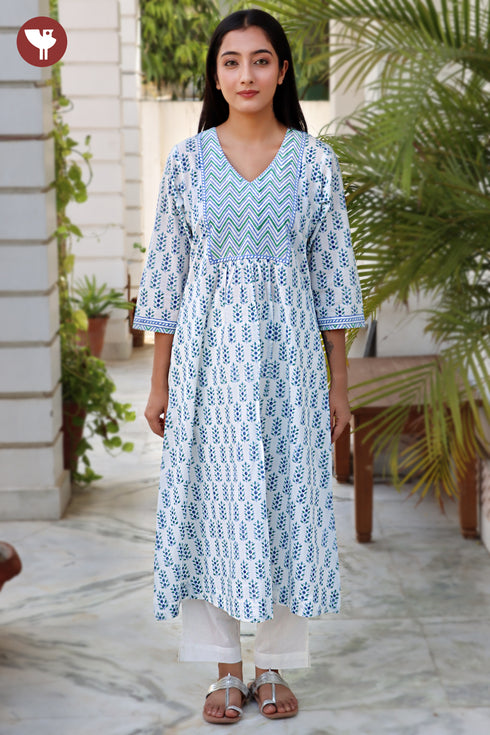 Cambric Cotton Dress In Floral Block Print
