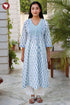 Cambric Cotton Dress In Floral Block Print