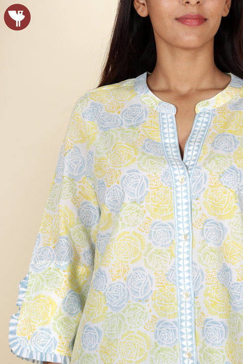 Cambric Cotton Top in Floral Block Print