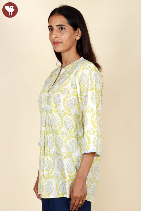Cambric Cotton Top in Floral Block Print
