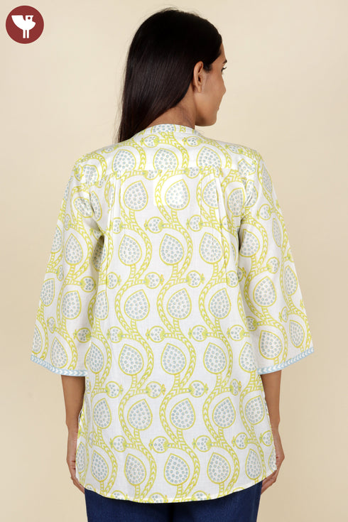 Cambric Cotton Top in Floral Block Print