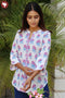 Cambric Cotton Powder Blue Shirt Top in Block Print